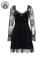 Robe Gothique Velours Dentelle Noire — Univers Gothique (vue 4)