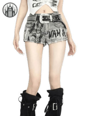 Short Gothique Streetwear Y2K Gris — Univers Gothique
