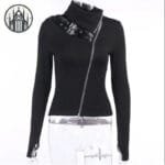 T-shirt Gothique Dark Punk: Zip Asymétrique - Livraison Offerte - s