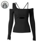 T-shirt Gothique Noir Épaule Dénudée — Univers Gothique