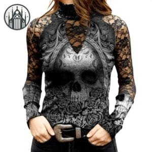 T-shirt Gothique Floral Pour Femme - Noir/gris / s