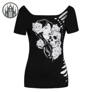 T-shirt Gothique Tête Mort Filet Femme — Univers Gothique