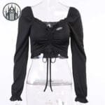 Top Gothique Manches Longues En Velours Noir - Sexy Et Mince Parfait Pour Toutes Les Saisons!