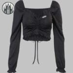 Top Gothique Manches Longues En Velours Noir - Sexy Et Mince Parfait Pour Toutes Les Saisons!