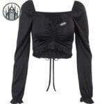 Top Gothique Manches Longues En Velours Noir - Sexy Et Mince Parfait Pour Toutes Les Saisons! - Noir / s